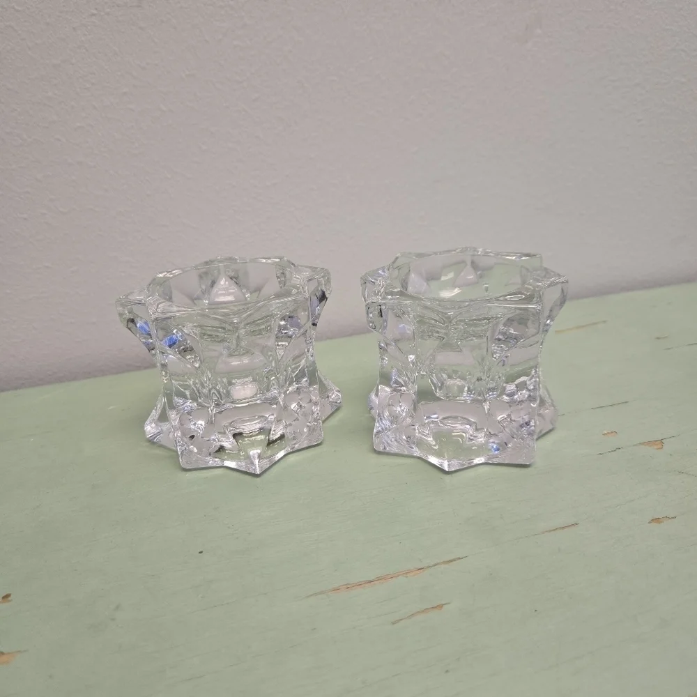 Mikasa Sparkling Star Clear Crystal Votive Candle Holders Pair - Picture 2 of 5